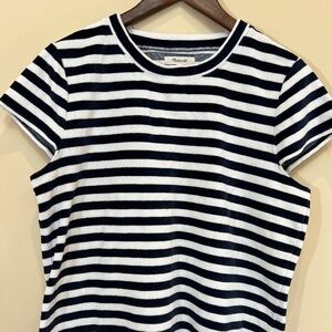 Madewell Womens Meg Stripe Velour Tee Size Lg Coastal Beachy Preppy Nautical